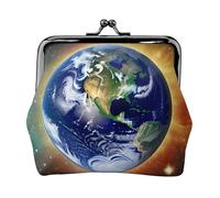 Cosmic Earth Leather Coin Purse for Women-Small Kiss Lock Wallet, Mini Card Holder for Keys Lipstick, Cute Change Purse for Travel