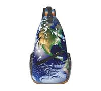 Cosmic Earth Patterned men's crossbody bag with adjustable strap, suitable for outdoor hiking or daily commuting