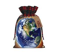 Cosmic Earth Print Christmas S Linen Bags Drawstring, Treat Sacks Gift Wrap Bags Xmas Holiday Party Favors Presents