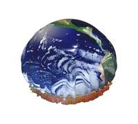 Cosmic Earth Print Shower Cap â€“ Double Layer Bath Hair Cap with Elastic Band Lining, Ideal for Home Spa, Hotel, and Travel