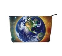 Cosmic Earth Printed Corduroy Cosmetic Bag - Women's Portable Zipper Toiletry Storage Bag