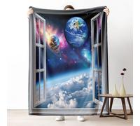 Cosmic earth starry sky Flannel Fleece Blanket Throw Blankets for Sofa, Warm Cozy Blue Sherpa Bedding Blanket for Kids and Adults, 130x150 cm