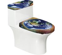 Cosmic Earth Stretchy Toilet Lid and Tank Cover Set-Soft Elastic Bathroom Decor for U Shape Oval