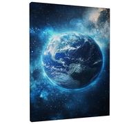 Cosmic Earth Wall Art, Blue Planet Canvas Print, Abstract Space Decor for Living Room, Bedroom, Office, Modern Aesthetic 16x20 Inch