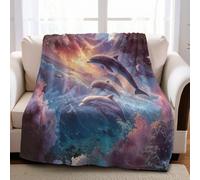 Cosmic Elements Flannel Throw Blanket 100 x 130 cm Starry sky dolphin star Print Soft Fluffy Fleece Warm Lightweight Cozy Blanket for Sofa Chairs Couch Settee