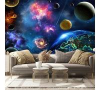 Cosmic Elements Including Galaxies and Earth - Custom Size Wall Murals Self-Adhesive Removable Large Photo Wallpaper for Living Room, Bedroom, Bathroom, Office, Dining Room, Children's Room