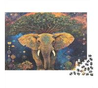 Cosmic Elephant Jigsaw Puzzles Puzzles for Adults Kids. 1000 Piece Starry Sky Trees Whimsical Challenge Toy Home Decoration for Gifts 1000pcs (75x50cm)