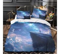 Cosmic explorer 3D Digital Print Quilt Cover 3pcs Microfibre Anti-Fade Breathable Fantasy space adventure Comforter Cover 2 Pillowcases Zip Closure Bed Set Teenagers Adults Super king（260x220cm）