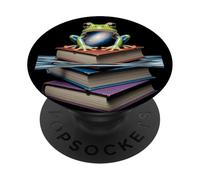 Cosmic-Eyed Frog on Books - Surreal Amphibian Reading Art PopSockets Adhesive PopGrip