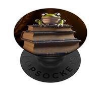 Cosmic-Eyed Frog on Books - Surreal Amphibian Reading Art PopSockets Adhesive PopGrip