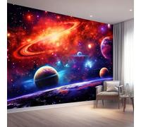 Cosmic Fantasy Photo Wallpaper Nursery 300 X 210 Cm Red Planet Rings - Non-Woven Premium Art Print Fleece Wall Mural Decoration Restaurant Hall Living Room Hallway