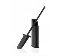 COSMIC Flat Silicone Bathroom Loo Brush with a Flexible and Ultrafine Design. Dual-Mount Toilet Brush Holder for Floor or Wall Installation. Matte Black Color Brush Holder