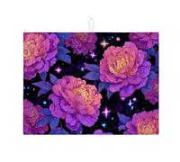 Cosmic Floral Dish Drying Mats For Kitchen Counter, Vintage Violet Floral Absorbent Dish Drainer Rack Mat, Microfiber Drying Pad For Kitchen Counter Coffee Bar Protector 18x24 Inch