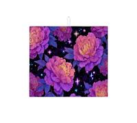 Cosmic Floral Dish Drying Mats For Kitchen Counter, Vintage Violet Floral Absorbent Dish Drainer Rack Mat, Microfiber Drying Pad For Kitchen Counter Coffee Bar Protector 16x18 Inch