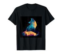 Cosmic Fox Forest Double Exposure Design T-Shirt