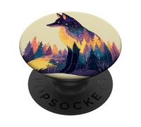 Cosmic Fox Forest Night Sky Silhouette PopSockets Adhesive PopGrip