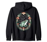 Cosmic Frog Among Forest Mushrooms And Starry Constellations Zip Hoodie