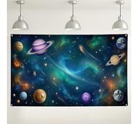 Cosmic Galaxy Backdrop, Space Planet Themed Party Decorations, Blue and Violet Interstellar Background for Photography Events, Kids Birthday and Science Parties 71x43 Inch