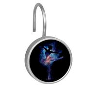 Cosmic Galaxy Ballet Dancer Silhouette Shower Curtain Hooks, Rust Resistant Crystal Glass Shower Hooks for Bathroom, Glide Shower Rings for Shower Curtain,Liner,Rod-12 Pack