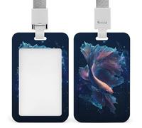 Cosmic Galaxy Betta Fish Fashion ID Badge Holder Sliding Vertical Name Tag Card Protector with Lanyard