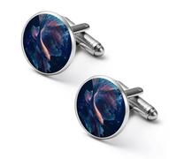 Cosmic Galaxy Betta Fish Round Cufflinks for Men Classic Cuff Links Jewellery for Wedding Business Party