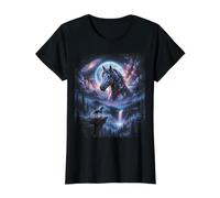 Cosmic Galaxy Horse Moon Celestial Stallion Night Value Graphic T-Shirt, Women, Black, S