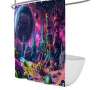 Cosmic Garden Landscape Shower Curtain Fantasy Oasis Shower Curtain Surrealism Colorful Bathroom Decor Polyester Waterproof Fabric 180 x 220 cm