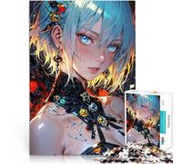 Cosmic Gaze Anime Girl with Blue Hair1000 Adult Pieces Jigsaw Puzzle Games Toys Gift Fun at Home Activities, Birthday Present,Travel Gifts, 38x26cm