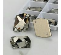 Cosmic Glass Crystal AB Moonlight Sewing Stones Flatback Sew on Rhinestones for Garment Clothes Bags-T215 Black Diamond-24Pcs 13.0mm 17mm