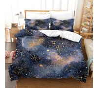 Cosmic Glitter Stars 3 Piece Machine Washable Polyester Abstract Space Art Style Duvet Cover Set, Matching Pillow Cases, Hidden Zip, Uni Students, Cosy Easy Wash Wrinkle Free Breathable Super King（260