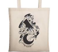 Cosmic God Hand Tattoo Ink Style Art Grab The Moon Natural Ecological Cotton Tote Bag Beige