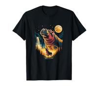 Cosmic Hippo and Calf Under Enchanted Full Moon Sky T-Shirt