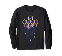 Cosmic Honeycomb Dripping Space Art Retro Aesthetic Design Long Sleeve T-Shirt