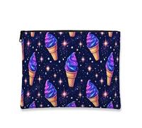 Cosmic Ice Cream Makeup Bag, Fanciful Galaxy Pattern Cosmetic Travel Pouch for Women, Portable Canvas Zipper Organizer, Fun Winter Toiletry Bag, Violet, 7x9 Inch, Ice Cream