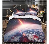 Cosmic impact 3D Printed 3-Piece Duvet Cover Space disaster art Bed Cover Set Non-Allergenic Microfiber Concealed Zipper for Toddlers Kids Teens Seniors Single (135x200cm)