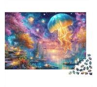 Cosmic Jellyfish over A Forest Lagoon 1000-Piece Jigsaw Puzzle Ethereal Jellyfish Ideal for Men, Women, Kids & Elders 38x26cm/1000pcs