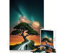 Cosmic Journey︰ Tree, Road, And Saturn 1000 Piece Jigsaw Puzzles for Adults Jigsaw Sharp Logic, DIY Fun, Family Pastime, Table Accent (38x26cm)