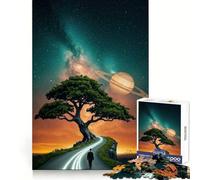 Cosmic Journey︰ Tree, Road, And Saturn Adult Jigsaw Puzzle1000 Pieces Brain Think, Sharp Detail, Real Challenge, Home Accent (38x52cm)