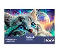 Cosmic Kitten 1000 Pcs Kitten Bright Blue Eyes Portraitdurable Plastic Puzzle for Adults Precision Cut Smooth Finish Stress Relief Mindfulness Digital Detox 38x26cm/1000pcs
