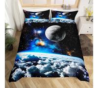 Cosmic Landscape Duvet Cover King 3 Pcs,3D Universe Planet Clouds Bedding Set for Kids Teens Adults,Dreamy Starry Galaxy Print Comforter Cover 2 Pillowcases,No Comforter