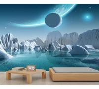 Cosmic Landscape Mural Ice and Snow World Universe Starry Sky Wall Murals 3D Galaxy Planet Wallpaper 3D Space Wallpaper for Living Room Bedroom 300 x 210 cm