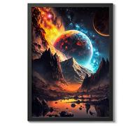 Cosmic Landscape Space Poster, Colourful Abstract Astronomy Wall Art Home Decor, Astronaut Planets Print, Archival Matte, A4 (Black Frame) - 29.7x21cm