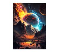 Cosmic Landscape Space Poster, Colourful Abstract Astronomy Wall Art Home Decor, Astronaut Planets Print, Archival Matte, 50x70cm (Print Only) - 50x70cm