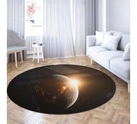 Cosmic Lava Planet Orange Black Circle Rugs 160cm - Soft Shed Resistant Circular Carpet for Living Room Bedroom Playroom Study Room Sunroom