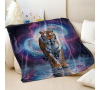 Cosmic Lightfall Printed Flannel Blanket, Majestic Bengal Tiger Design Ultra Soft Throw Blanket, Perfect for Adults and Kids Bedding and Sofa (02,130x150cm)