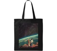 Cosmic Love Outer Space Earth Art Natural Ecological Cotton Tote Bag Black
