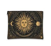 Cosmic Makeup Bag, Vintage Medieval Astrology Cosmetic Travel Bags for Women, Portable Small Canvas Zipper Pouch, Holiday Gift Skincare Toiletry Bag Organizer, Black, 7x9 Inch, Sun