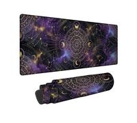 Cosmic Mandala Large Gaming Mouse Pad, Violet Galaxy Design Stitched Edge Mousepad, Rubber Non-Slip Washable Gaming Mouse Pad for Home and Office Computer, Laptop 12x32 Inch