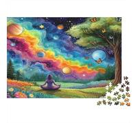 Cosmic Meditation Scene 1000 Pieces Jigsaw Puzzle Meditator Rainbow - Classic Educational Game for Kids38x26cm/1000pcs
