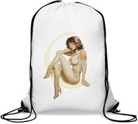 Cosmic Moon Pin Up Girl Gym Sack Casual Drawstring Bag White